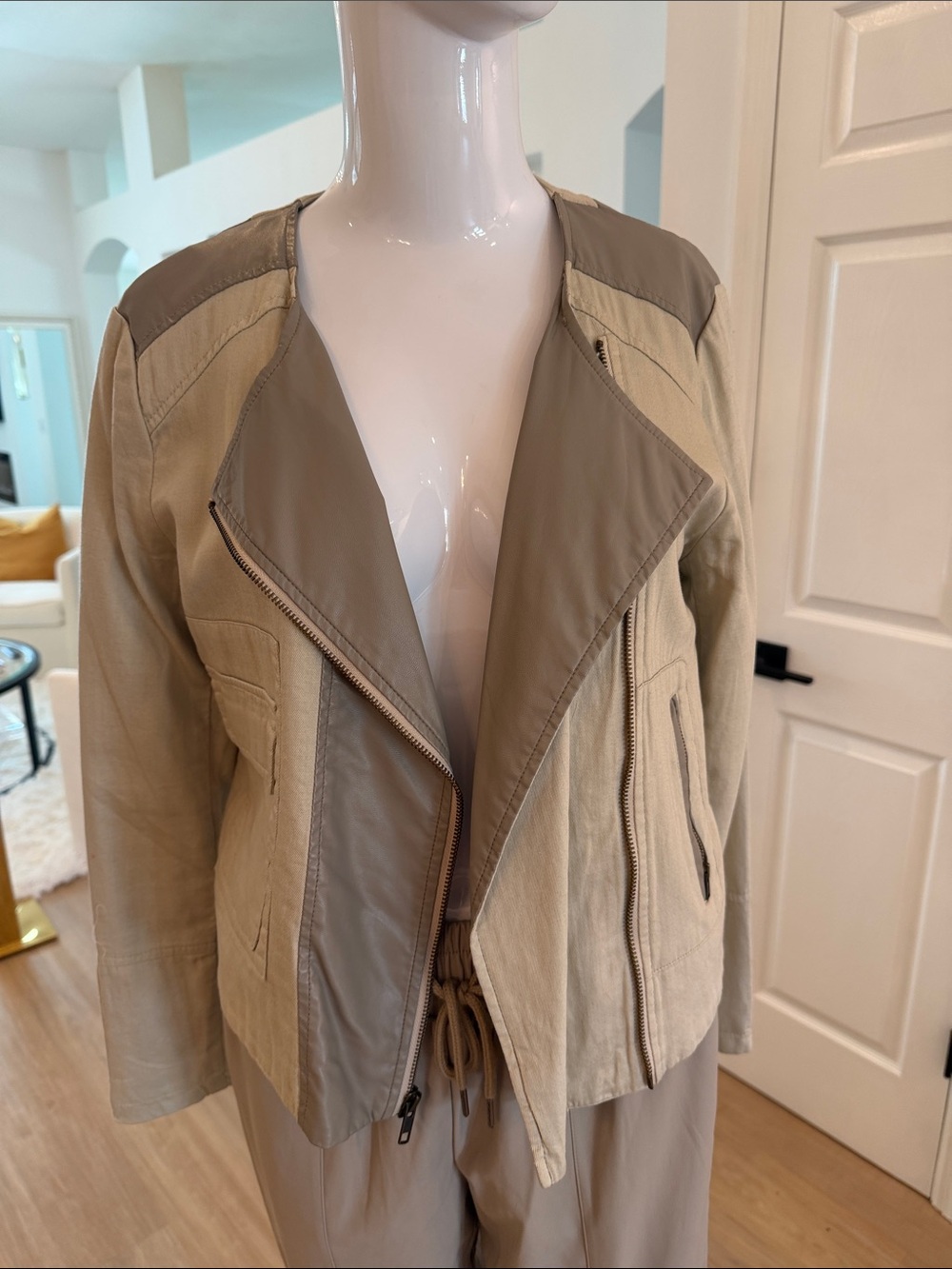 APT 9   Cotton Cropped Jacket w/faux leather trim